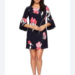 Lauren Ralph Lauren Navy Dress with Pink floral Accents size 10